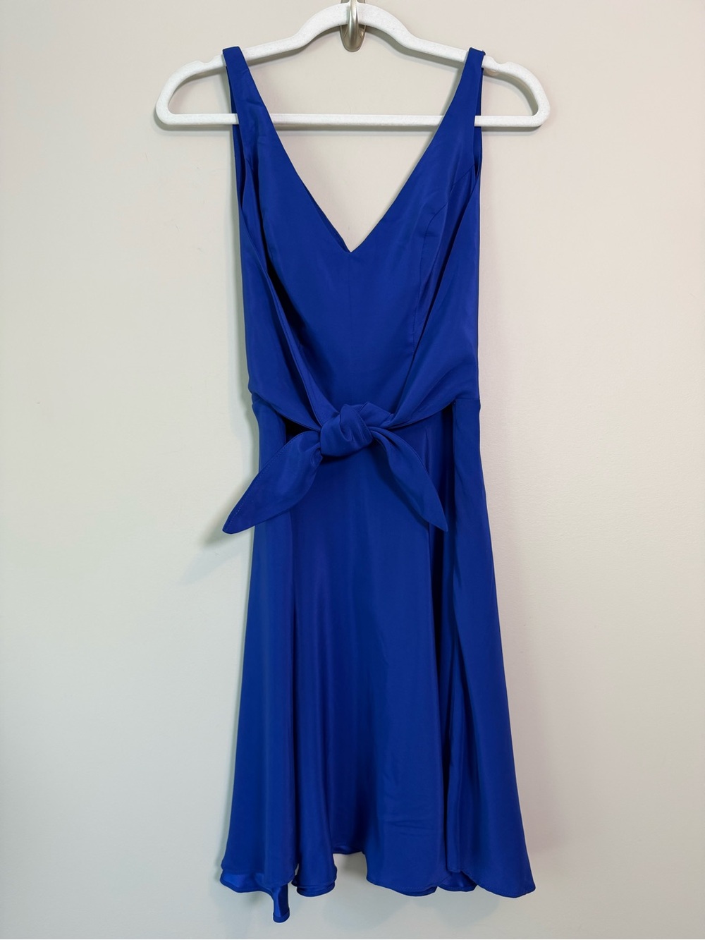 Amanda Uprichard Cobalt Blue 100% Silk Tie Front V-Neck Fit & Flare Dress Sz M